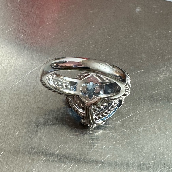 Judith Ripka 925 Sterling Silver Faceted Blue Topaz & CZ Ring - Picture 6 of 9